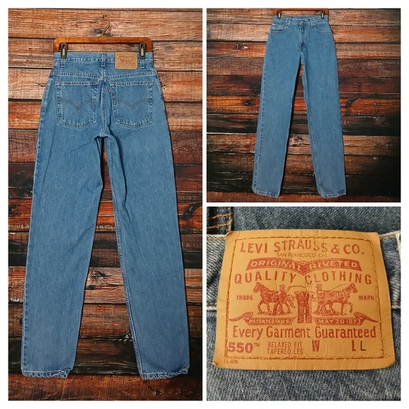 Levis Vintage 550 Jeans 9 Long Relaxed Tapered High Rise Mom Blue Denim 2000 - Picture 1 of 8